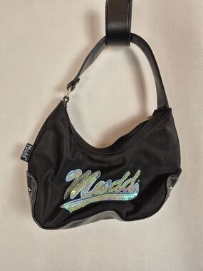 VTG Y2k Mudd Black Mino Boho Shoulder Bag with Iridescent Sequin Logo